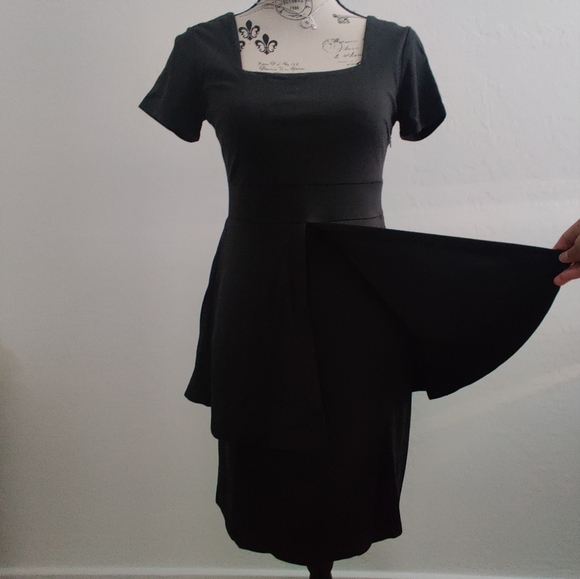 🆕 Vfish Black Layered Peplum Square Neckline Midi Dress_Small - Picture 5 of 10